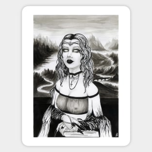 Goth Lisa - black and white painting, monochromatic art, mona lisa, da vinci, gothic girl, sexy lady, dark art Sticker